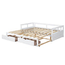 Wooden Daybed with Trundle Bed and Two Storage Drawers , Extendable Bed Daybed,Sofa Bed for Bedroom Living Room,White - Supfirm