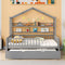 Wooden Full Size House Bed with Twin Size Trundle,Kids Bed with Shelf, Gray - Supfirm