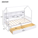 Wooden Twin Size House Bed with 2 Drawers,Kids Bed with Storage Shelf, White - Supfirm