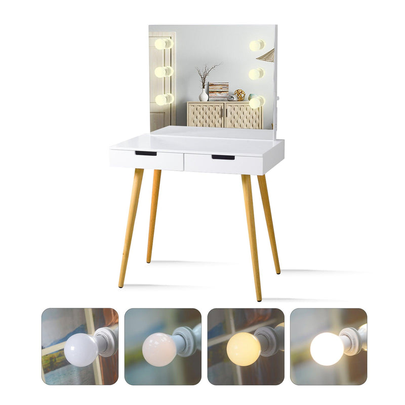 Wooden Vanity Table Makeup Dressing Desk with LED Light,White - Supfirm
