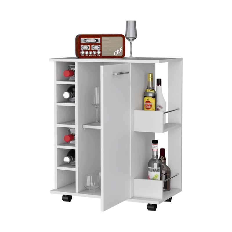 Woodland Bar Cart with Casters, Wine Cubbies Rack and Open Shelf White - Supfirm