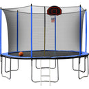 YC 14FT Trampoline with Basketball Hoop Inflator and Ladder(Inner Safety Enclosure) Blue A+B - Supfirm