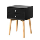 ZFZTIMBER Side Table,Bedside Table with 2 Drawers and Rubber Wood Legs, Mid-Century Modern Storage Cabinet for Bedroom Living Room, Black - Supfirm