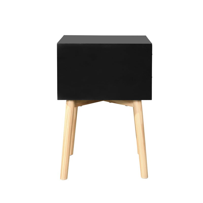 ZFZTIMBER Side Table,Bedside Table with 2 Drawers and Rubber Wood Legs, Mid-Century Modern Storage Cabinet for Bedroom Living Room, Black - Supfirm