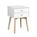 ZFZTIMBER Side Table,Bedside Table with 2 Drawers and Rubber Wood Legs, Mid-Century Modern Storage Cabinet for Bedroom Living Room, White - Supfirm