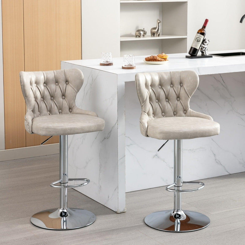Swivel PU Barstools Adjusatble Seat Height from 25-33 Inch, Modern Upholstered Chrome base Bar Stools with Backs Comfortable Tufted for Home Pub and Kitchen Island,Olive-Green, SW1844BG - Supfirm