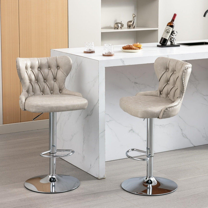 Swivel PU Barstools Adjusatble Seat Height from 25-33 Inch, Modern Upholstered Chrome base Bar Stools with Backs Comfortable Tufted for Home Pub and Kitchen Island,Olive-Green, SW1844BG - Supfirm