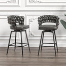 Technical Leather Woven Bar Stool Seat Set of 4,Black legs Barstools No Adjustable Kitchen Island Chairs,360 Swivel Bar Stools Upholstered Counter Stool Arm Chairs with Back Footrest, (Tan) - Supfirm