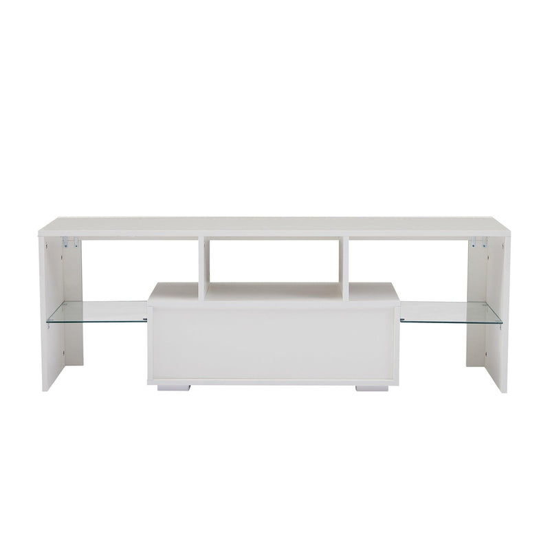 Supfirm White morden TV Stand with LED Lights,high glossy front TV Cabinet,can be assembled in Lounge Room, Living Room or Bedroom,color:WHITE
