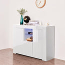 Supfirm Kitchen Sideboard Cupboard with LED Light, White High Gloss Dining Room Buffet Storage Cabinet Hallway Living Room TV Stand Unit Display Cabinet with Drawer and 2 Doors