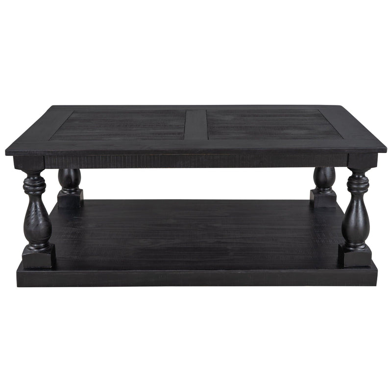 Supfirm U_STYLE Rustic Floor Shelf Coffee Table with Storage,Solid Pine Wood