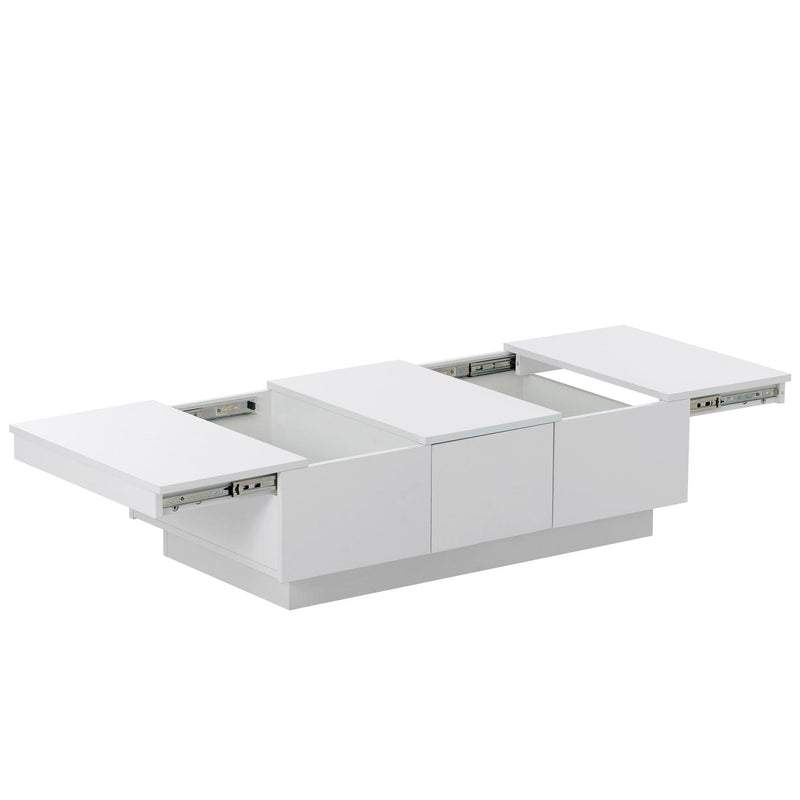 Supfirm Multifunctional Coffee Table with 2 large Hidden Storage Compartment, Extendable Cocktail Table with 2 Drawers, High-gloss Center Table with Sliding Top for Living Room, 39.3"x21.6", White