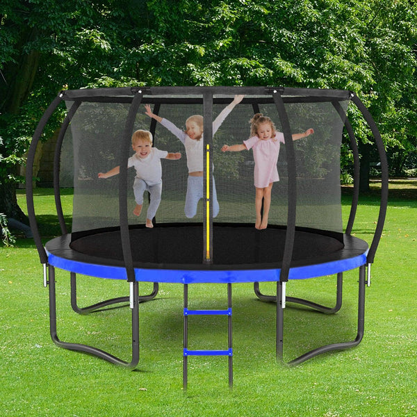 14FT Outdoor Big Trampoline With Inner Safety Enclosure Net, Ladder, PVC Spring Cover Padding, For Kids, Black&Blue Color - Supfirm