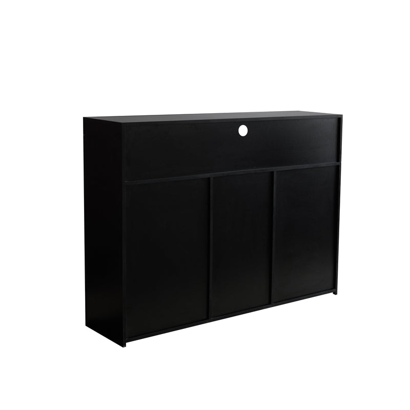 Supfirm Living Room Sideboard Storage Cabinet Black High Gloss with LED Light, Modern Kitchen Unit Cupboard Buffet Wooden Storage Display Cabinet TV Stand with 3 Doors for Hallway Dining Room