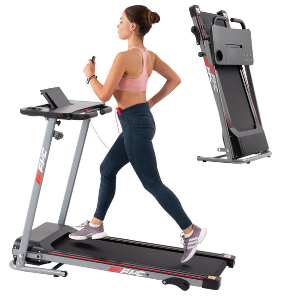 FYC Folding Treadmill for Home with Desk - 2.5HP Compact Electric Treadmill for Running and Walking Foldable Portable Running Machine for Small Spaces Workout, 265LBS Weight Capacity - Supfirm