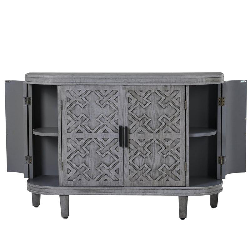 Supfirm U-Style Accent Storage Cabinet Sideboard Wooden Cabinet with Antique Pattern Doors for Hallway, Entryway, Living Room, Bedroom