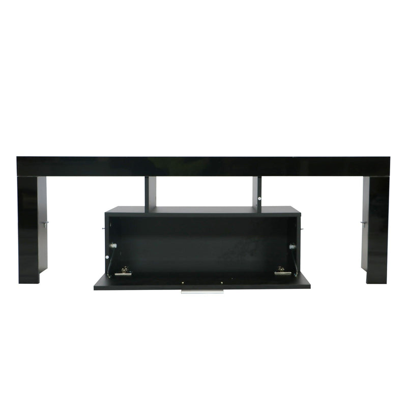 Supfirm Black morden TV Stand with LED Lights,high glossy front TV Cabinet,can be assembled in Lounge Room, Living Room or Bedroom,color:BLACK