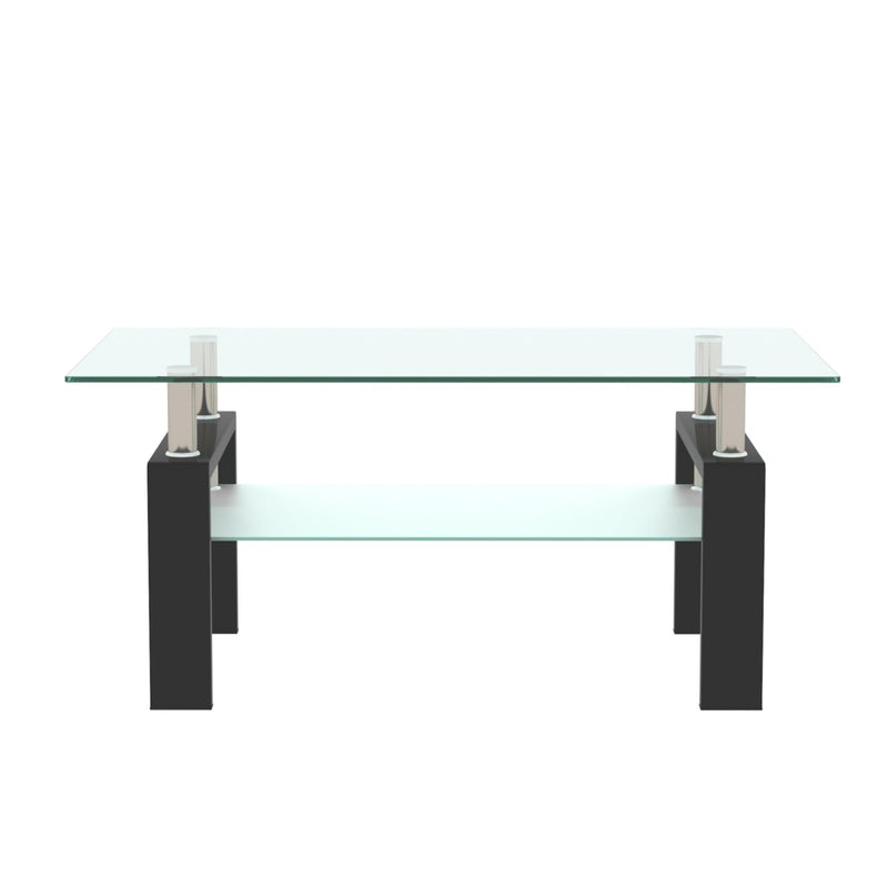 Supfirm Rectangle Black Glass Coffee Table, Clear Coffee Table，Modern Side Center Tables for Living Room， Living Room Furniture