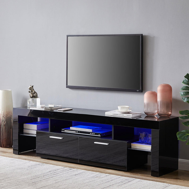 Supfirm Black morden TV Stand with LED Lights,high glossy front TV Cabinet,can be assembled in Lounge Room, Living Room or Bedroom,color:black - Supfirm