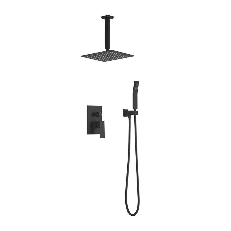 Supfirm 10 Inches Matte Black Shower Set System Bathroom Luxury Rain Mixer Shower Combo Set Ceiling Mounted Rainfall Shower Head Faucet (Contain Shower Faucet Rough-In Valve Body and Trim)