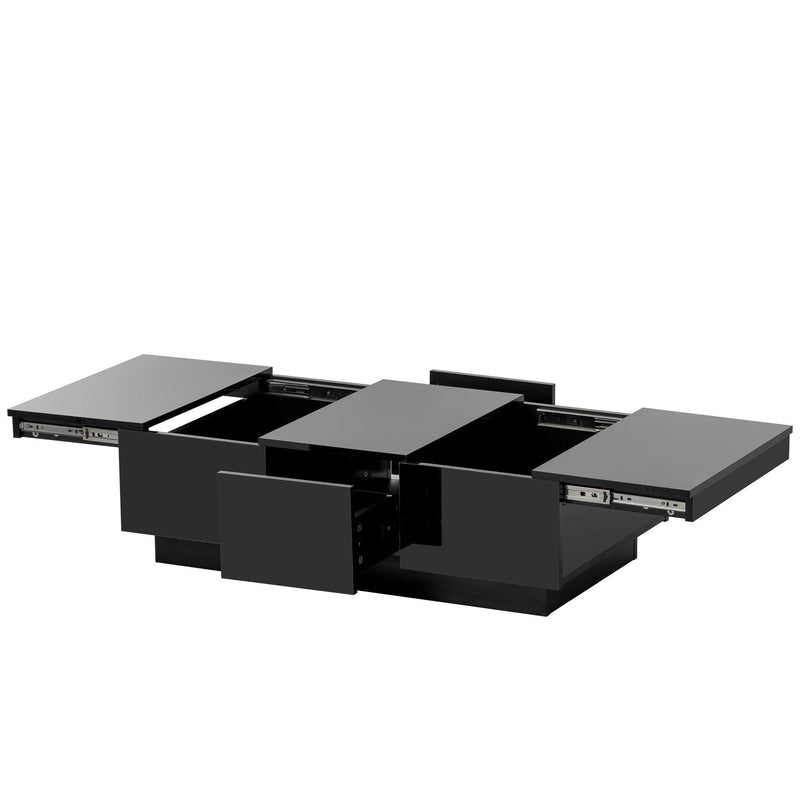 Supfirm Multifunctional Coffee Table with 2 large Hidden Storage Compartment, Extendable Cocktail Table with 2 Drawers, High-gloss Center Table with Sliding Top for Living Room, 39.3"x21.6", Black