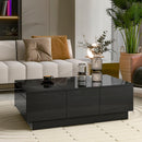 Supfirm Multifunctional Coffee Table with 2 large Hidden Storage Compartment, Extendable Cocktail Table with 2 Drawers, High-gloss Center Table with Sliding Top for Living Room, 39.3"x21.6", Black - Supfirm