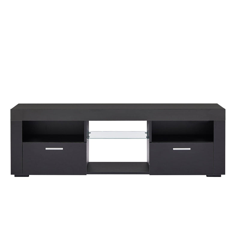 Supfirm Black morden TV Stand with LED Lights,high glossy front TV Cabinet,can be assembled in Lounge Room, Living Room or Bedroom,color:Black