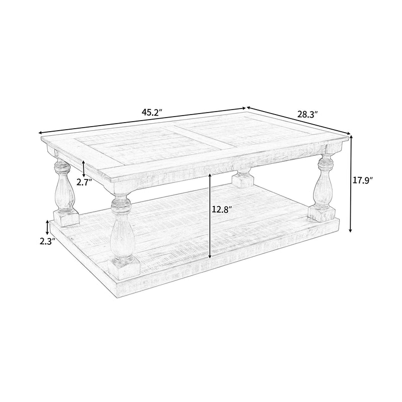 Supfirm U_STYLE Rustic Floor Shelf Coffee Table with Storage,Solid Pine Wood