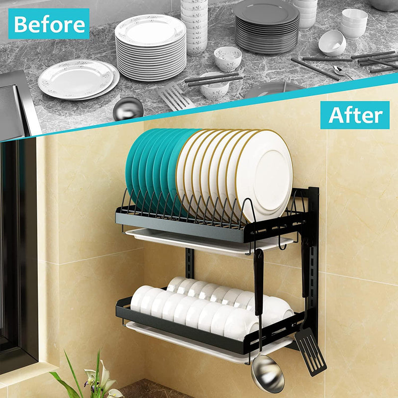 26 Large 2 Tier Stainless Steel Dish Drying Rack Dish Rack with Drain  Board