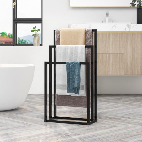 Supfirm Metal Freestanding Towel Rack 3 Tiers Hand Towel Holder Organizer for Bathroom Accessories, Black