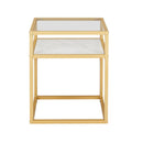 Supfirm Side Table Tempered Glass Top, Nightstand with Shelf, 2-Tier End Table, Small Coffee Accent Table, Bedside Table for Small Space, Bedroom, Living Room, Gold Metal Reversable White Marble and Black
