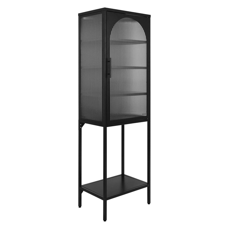 Supfirm Retro Style Freestanding Tall Display Cupboard with Single Tempered Fluted Glass Door and Three Adjustable Shelves for Office, Living Room, Kitchen Console Sideboard,Bedside Entryway Black Color - Supfirm