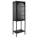 Supfirm Retro Style Freestanding  Tall Display Cupboard with Single Tempered Fluted Glass Door and Three Adjustable Shelves for Office, Living Room, Kitchen Console Sideboard,Bedside Entryway Black Color