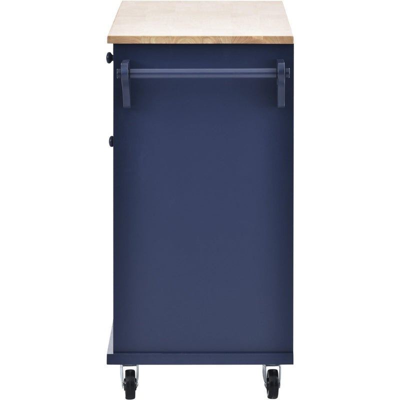 Supfirm Kitchen Island Cart with Storage Cabinet and Two Locking Wheels,Solid wood desktop,Microwave cabinet,Floor Standing Buffet Server Sideboard for Kitchen Room,Dining Room,, Bathroom(Dark blue)