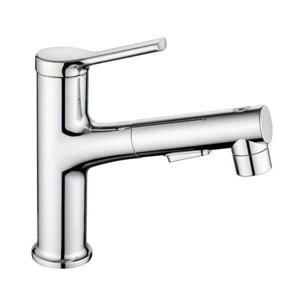 Supfirm Single Hole Bathroom Faucet with Pull Out Sprayer, Dual Spray Modes, Solid Brass Polished Chrome Bathroom Faucet for Sink, Modern One Handle Bath Vanity Faucet with Face Basin Mixer Tap