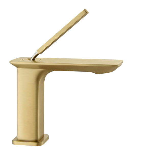 Supfirm Square Single Hole Single-Handle Bathroom Sink Faucet in Brushed Gold