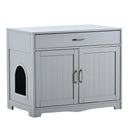 Supfirm Litter Box Enclosure, Cat Litter Box Furniture with Hidden Plug, 2 Doors,Indoor Cat Washroom Storage Bench Side Table Cat House, Large Wooden Enclused Litter Box House, Grey
