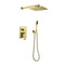 Supfirm Brushed Gold Shower System, Bathroom 10 Inches Rain Shower Head with Handheld Combo Set, Wall Mounted High Pressure Rainfall Dual Shower Head System, Shower Faucet Set with Valve and Trim