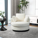 Supfirm 42.2"W Swivel Accent Barrel Chair and Half Swivel Sofa With 3 Pillows 360 Degree Swivel Round Sofa Modern Oversized Arm Chair Cozy Club Chair for Bedroom Living Room Lounge Hotel, Ivory Boucle