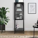 Supfirm Retro Style Freestanding  Tall Display Cupboard with Single Tempered Fluted Glass Door and Three Adjustable Shelves for Office, Living Room, Kitchen Console Sideboard,Bedside Entryway Black Color