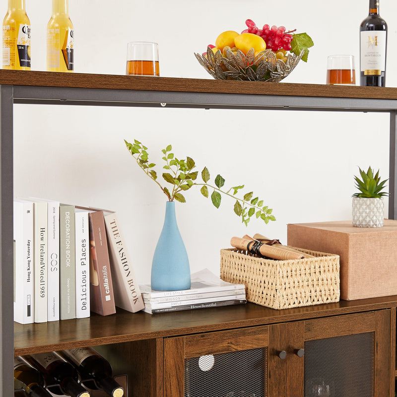 Supfirm Wine shelf table, modern wine bar cabinet, console table, bar table, TV cabinet, sideboard with storage compartment, can be used in living room, dining room, kitchen, entryway, hallway. Hazelnut Brown