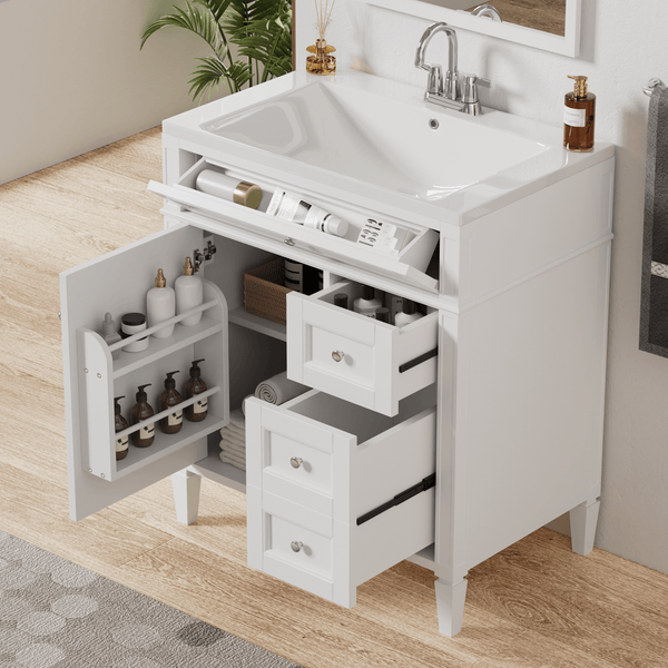 Supfirm 30'' Bathroom Vanity with Top Sink, Modern Bathroom Storage Cabinet with 2 Drawers and a Tip-out Drawer, Single Sink Bathroom Vanity - Supfirm