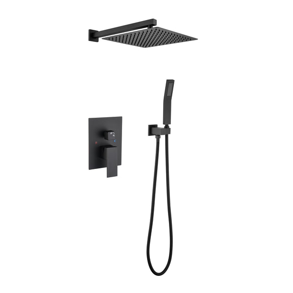 Supfirm 16 Inches Matte Black Shower Set System Bathroom Luxury Rain Mixer Shower Combo Set Ceiling Mounted Rainfall Shower Head Faucet (Contain Shower Faucet Rough-In Valve Body and Trim)
