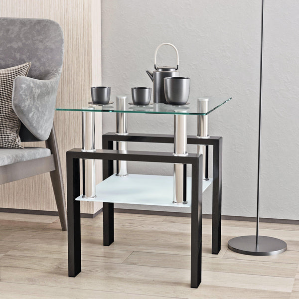 Supfirm 1-Piece Modern Tempered Glass Tea Table Coffee Table End Table, Square Table for Living Room, Transparent/Black - Supfirm