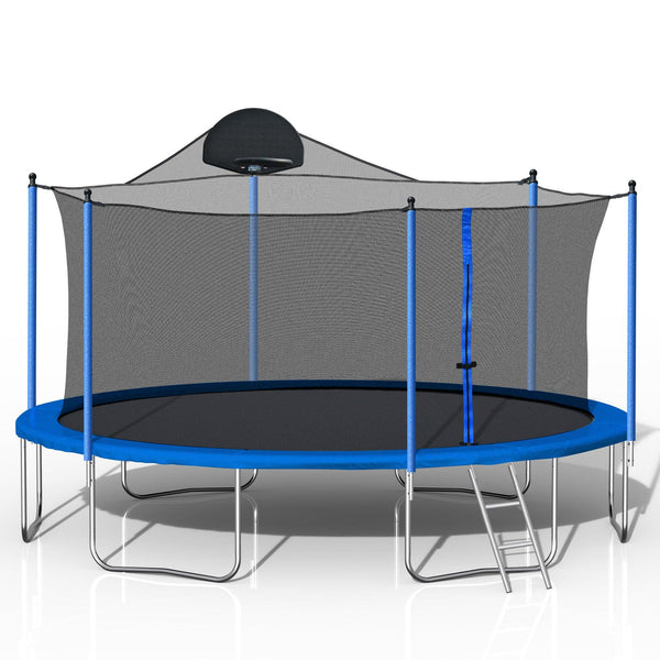 14FT Trampoline for Adults & Kids with Basketball Hoop, Outdoor Trampolines w/Ladder and Safety Enclosure Net for Kids and Adults - Supfirm
