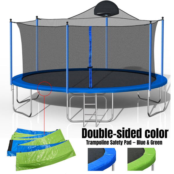 14FT Trampoline for Adults & Kids with Basketball Hoop, Outdoor Trampolines w/Ladder and Safety Enclosure Net for Kids and Adults,Double-side Color cover - Supfirm