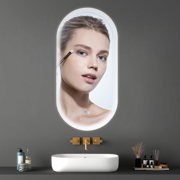 Supfirm 18 x 35 Inch Switch-Held Memory LED Mirror, Wall-Mounted Vanity Mirrors, Bathroom Anti-Fog Mirror, Dimmable Bathroom Mirror - Supfirm