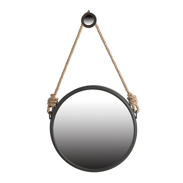 19.5" in Handsome Cleveland Mirror with Rope Strap Contemporary Design Circle Mirror with Grey Round Metal Frame for Wall Decor Bathroom, Entryway - Supfirm