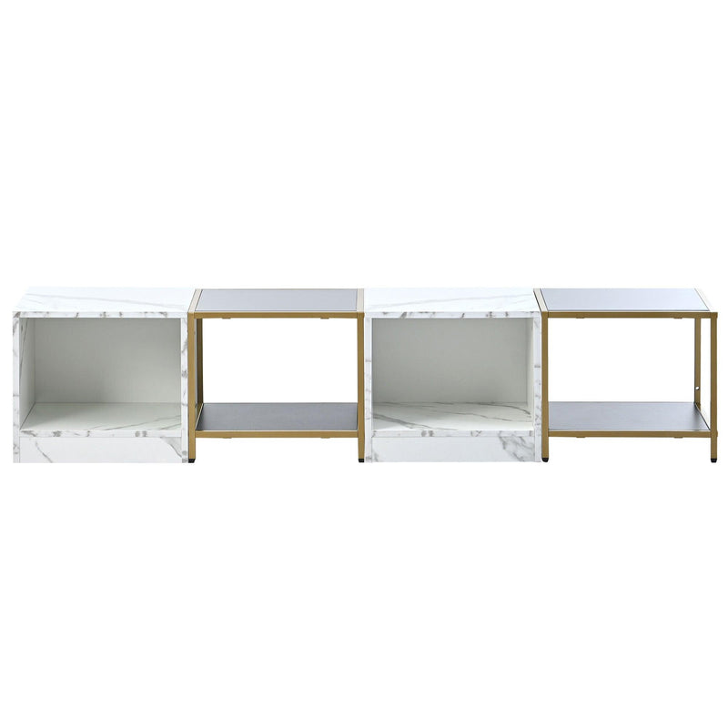 Supfirm 2-layer Modern Coffee Table with Metal Frame, Cocktail Table with High Gloss White Marble Finish, Simply Assemble Square Corner Tables for Living Room, 31.5”x 31.5” - Supfirm