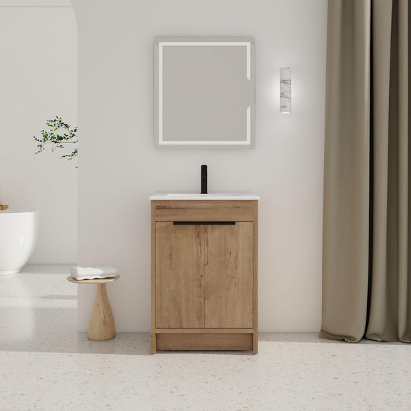 Supfirm 24" Freestanding Bathroom Vanity with White Ceramic Sink & 2 Soft-Close Cabinet Doors ((KD-PACKING),BVB02424IMO-G-BL9060B - Supfirm
